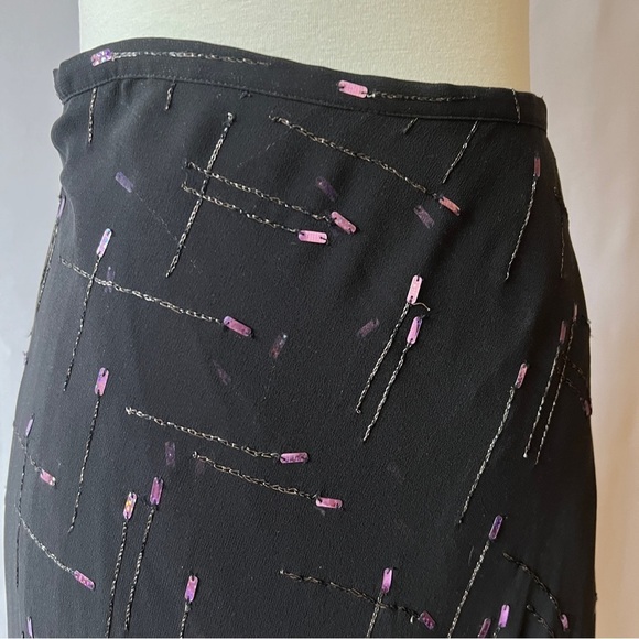 VANESSA BRUNO 100% SILK MIDI SKIRT ARTSY MIXED METALS ROMANTIC WHIMSYGOTH WITCHY - Picture 6 of 11